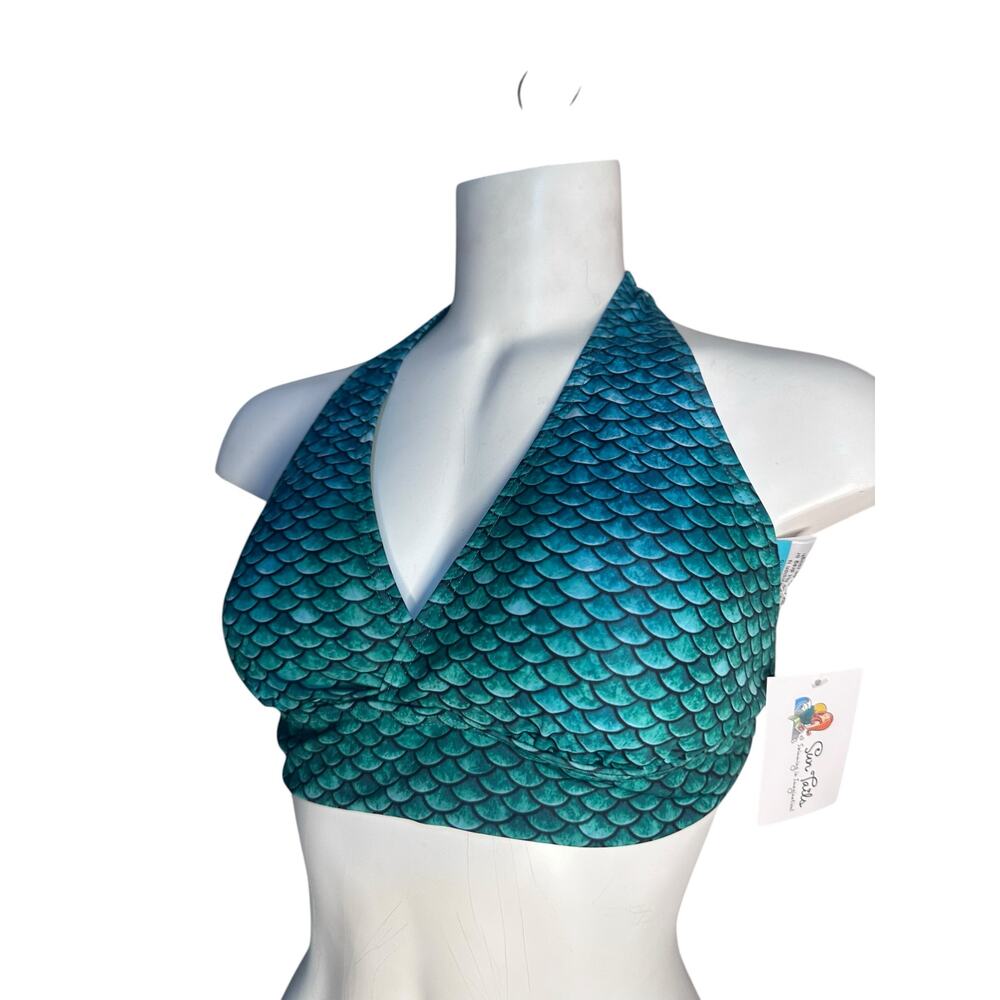 Sun Tails Mermaid Bikini Top JM 11-15 NWT Green Scale Halter Swim Mermaid Tail